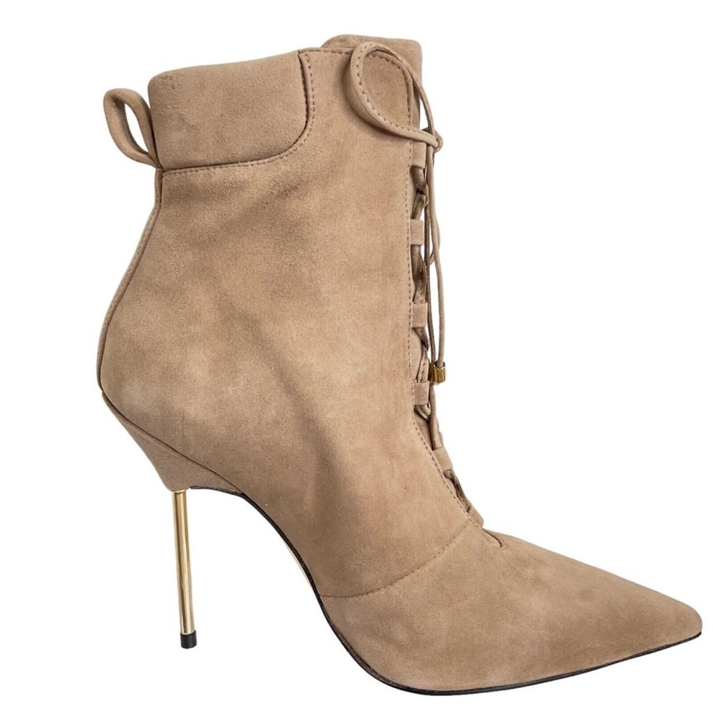 Good American Shoes Booties Womens Sz 8.5 Stone Scandal Laces Stilleto $329 Nwb